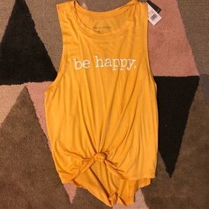 Yellow “Be Happy” summer tank top